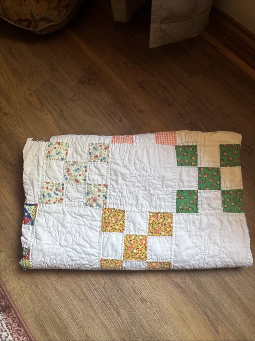 nine patch quilt Fresh Homemade White & Pastels Size 89 X 69